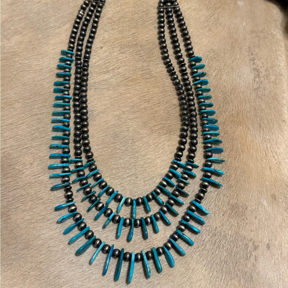 Turquoise and Navajo pearl statement necklace